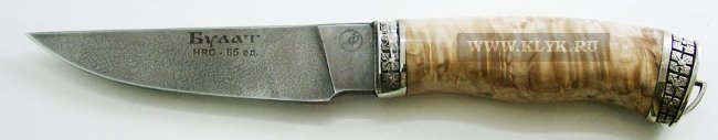 Нож Ворон (нержавеющий булат, карельская береза, мельхиор) вариант 1